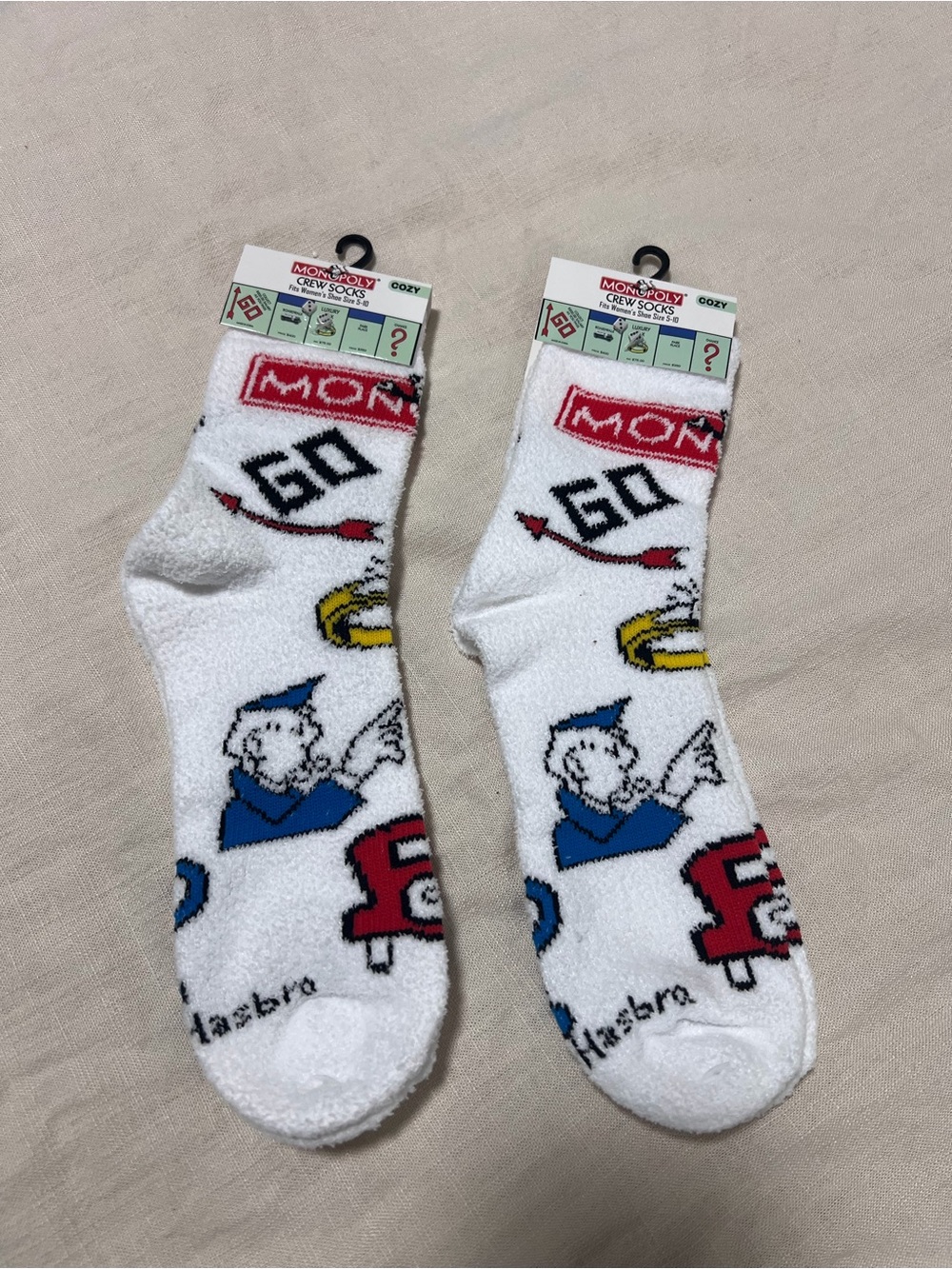 Monopoly White Crew Socks with Game Character Design Bundle